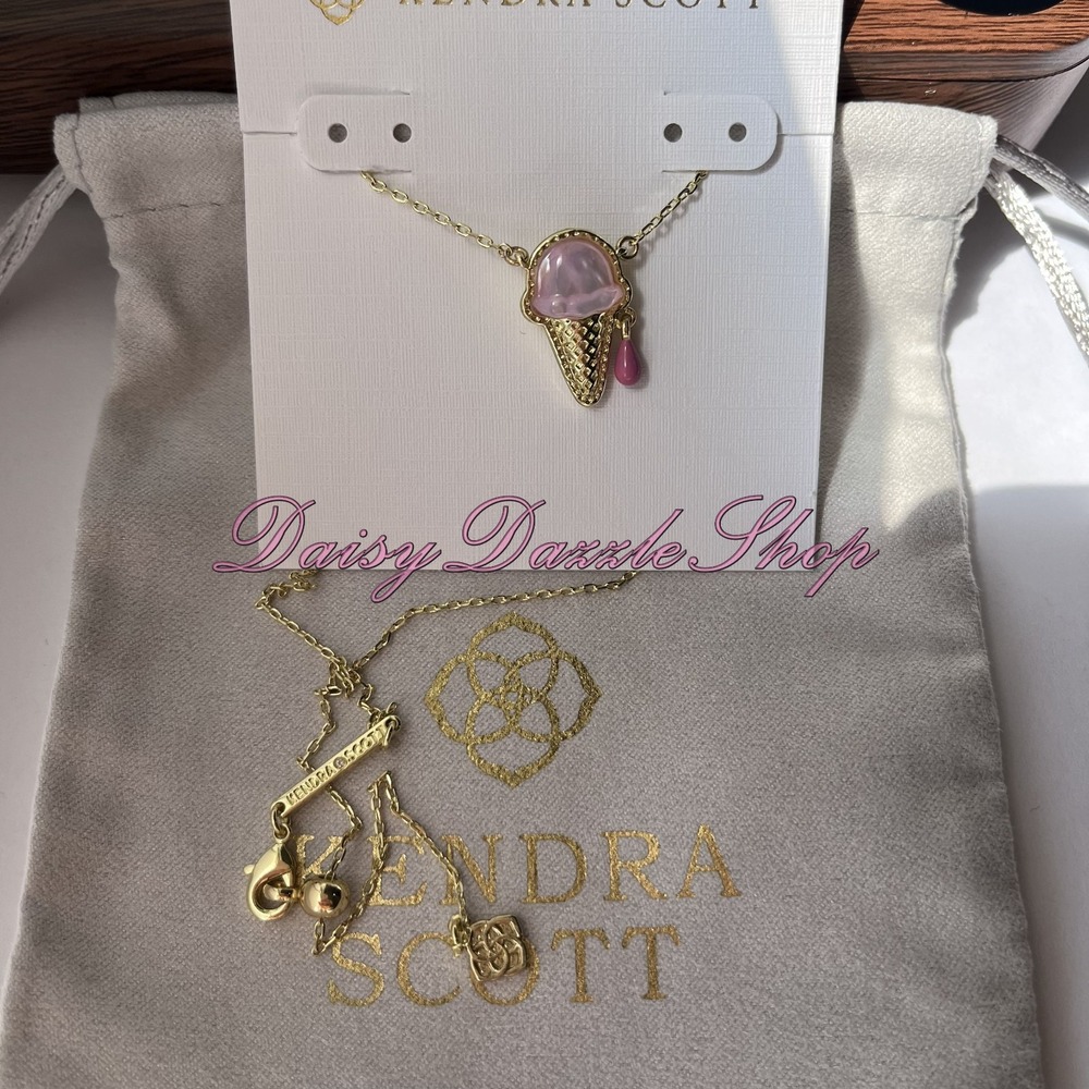 ✨New Kendra Scott Ice Cream Short Pendant Gold plated Necklace Pink🍦 - Picture 5 of 5